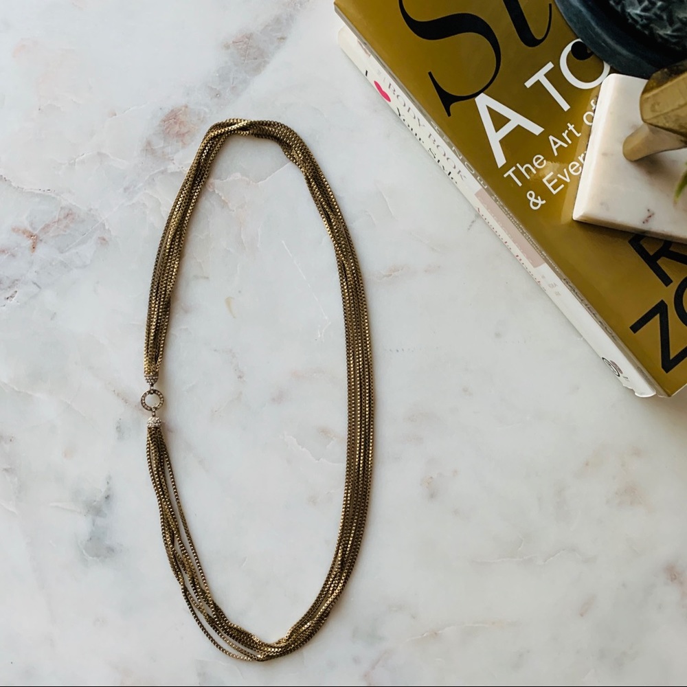 J Crew 6 Ways Brass Box Chain with Crystal Accent